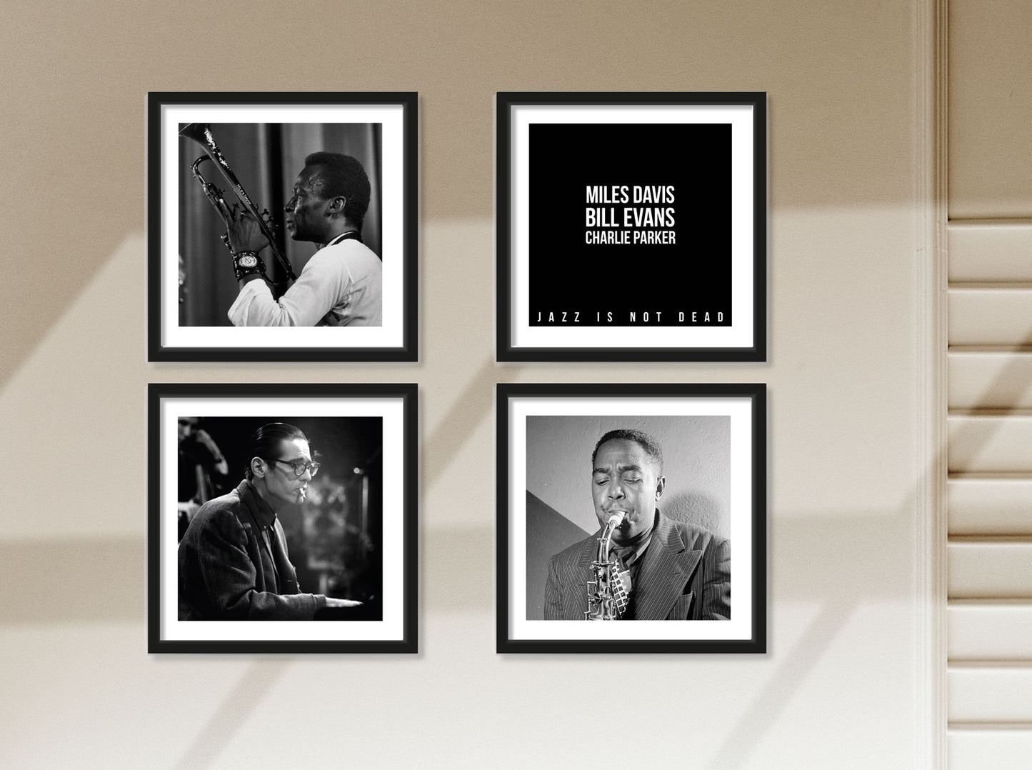 Set de 4 cuadros - Miles Davis, Bill Evans, Charlie Parker